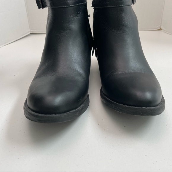 Harley Davidson Boots Amory Heeled Leather Ankle Fringe Buckle Braided Black - Picture 3 of 16